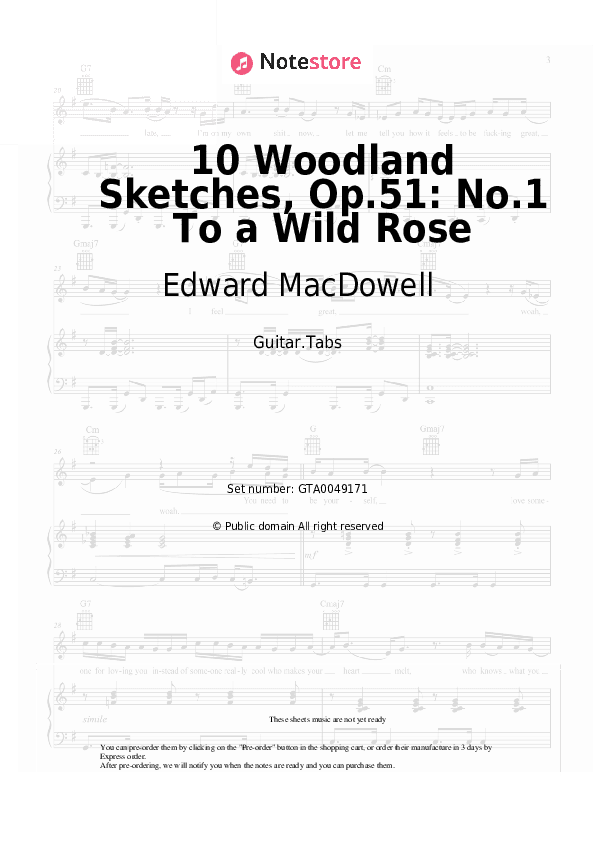 10 Woodland Sketches, Op.51: No.1 To a Wild Rose - Edward MacDowell Tabs - Guitar.Tabs