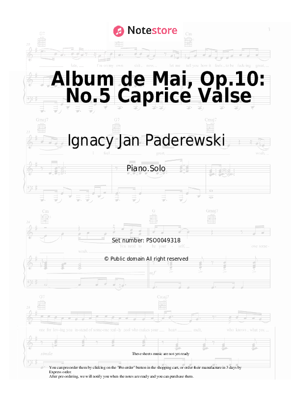 Album de Mai, Op.10: No.5 Caprice Valse - Ignacy Jan Paderewski Piano Sheet Music - Piano.Solo