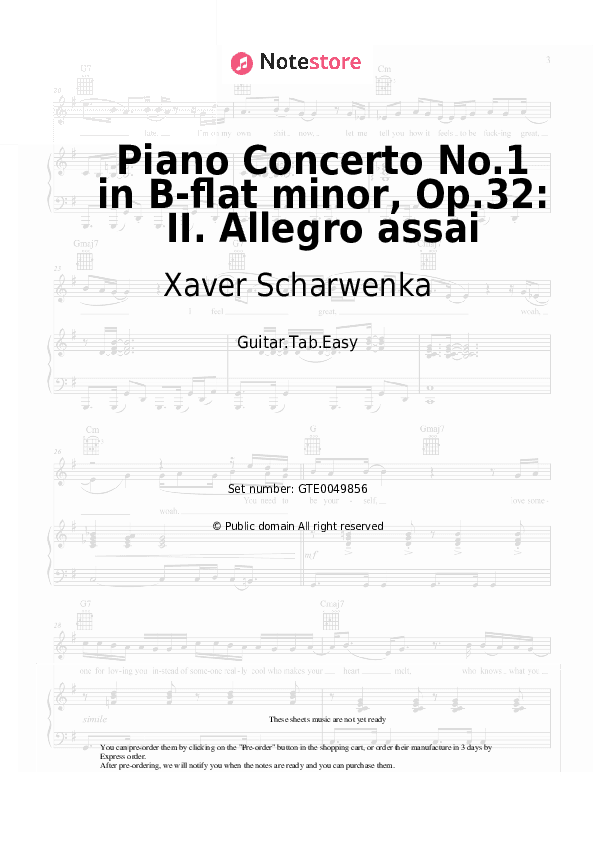 Piano Concerto No.1 in B-flat minor, Op.32: II. Allegro assai - Xaver Scharwenka Tabs Easy - Guitar.Tab.Easy