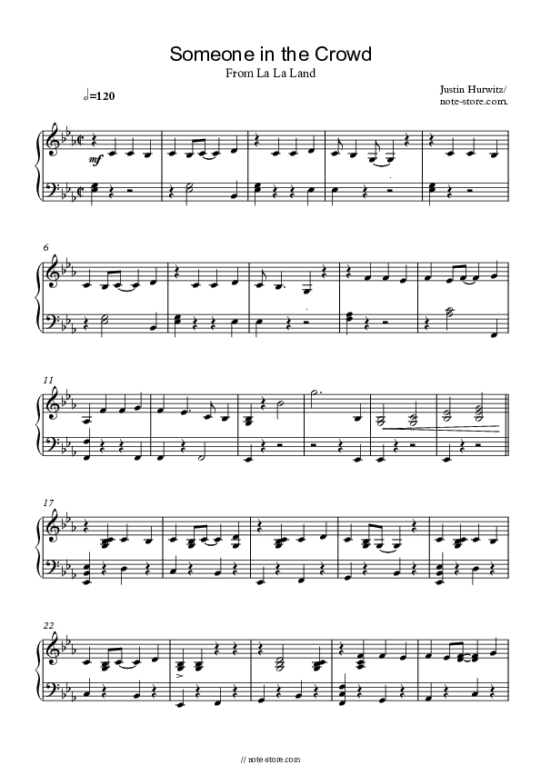 Someone In The Crowd - Emma Stone Piano Sheet Music Easy - Piano.Easy