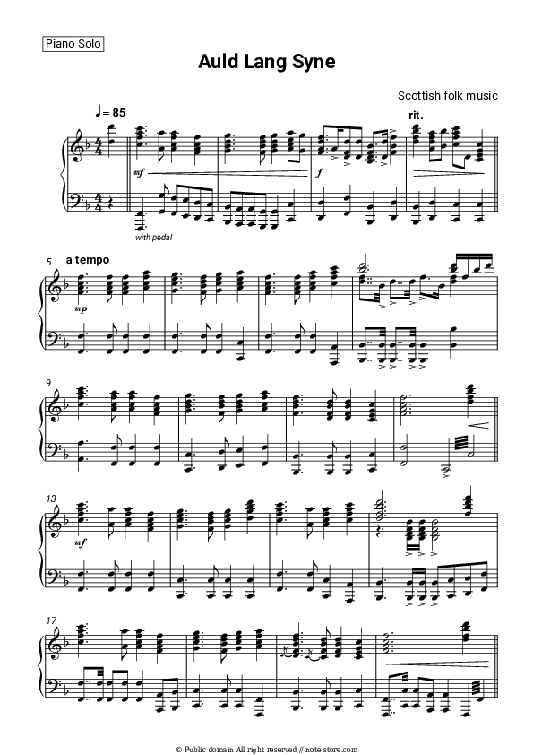 Auld Lang Syne - Scottish folk music Piano Sheet Music - Piano.Solo