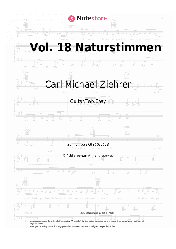 Vol. 18 Naturstimmen - Carl Michael Ziehrer Tabs Easy - Guitar.Tab.Easy