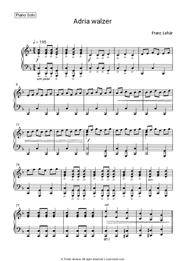 Adria, Op. 24 - Franz Lehár Piano Sheet Music - Piano.Solo