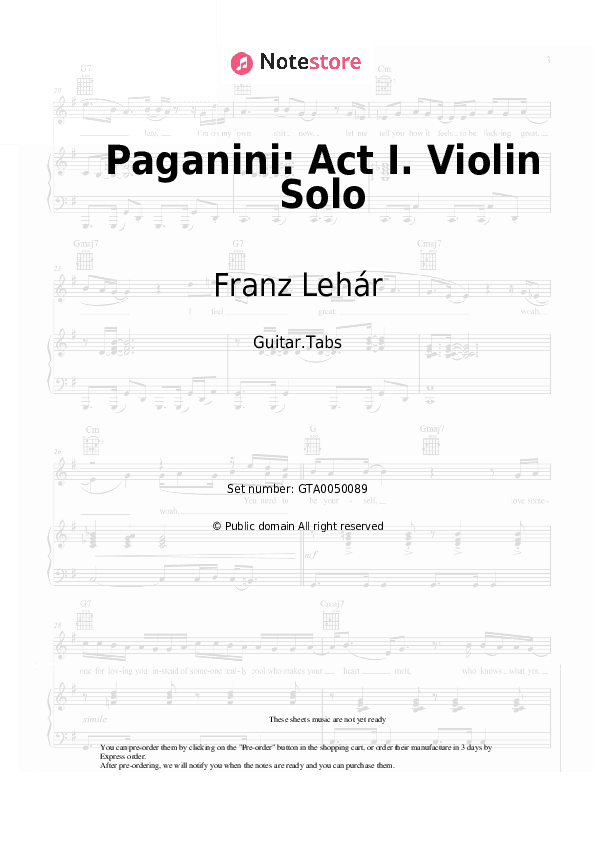 Paganini: Act I. Violin Solo - Franz Lehár Tabs - Guitar.Tabs