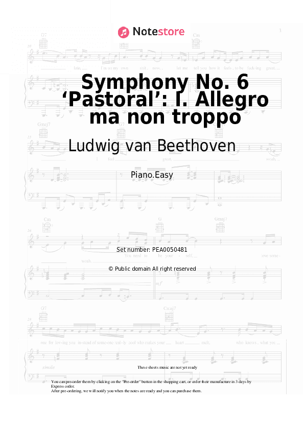 Symphony No. 6 ‘Pastoral’: I. Allegro ma non troppo - Ludwig van Beethoven Piano Sheet Music Easy - Piano.Easy