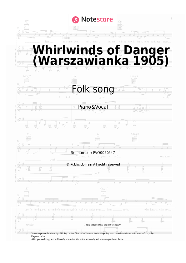 Whirlwinds of Danger (Warszawianka 1905) - Folk song Piano Sheet Music with the Voice part - Piano&Vocal