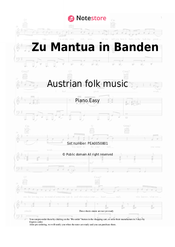 Zu Mantua in Banden - Austrian folk music Piano Sheet Music Easy - Piano.Easy