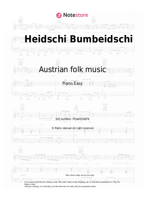 Heidschi Bumbeidschi - Austrian folk music, German folk song Piano Sheet Music Easy - Piano.Easy