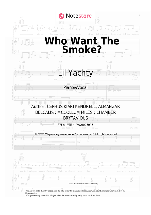 Who Want The Smoke? - Lil Yachty, Cardi B, Offset Piano Sheet Music with the Voice part - Piano&Vocal