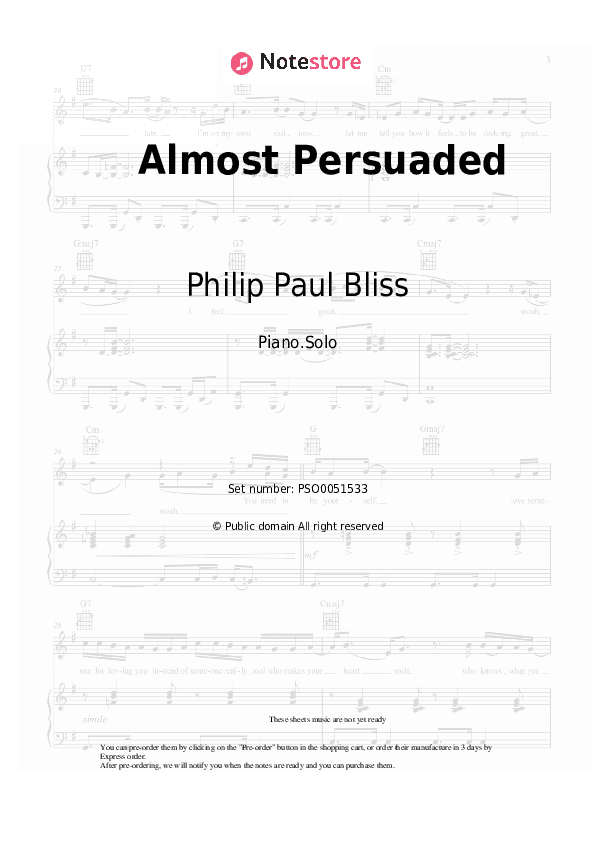 Almost Persuaded - Philip Paul Bliss Piano Sheet Music - Piano.Solo