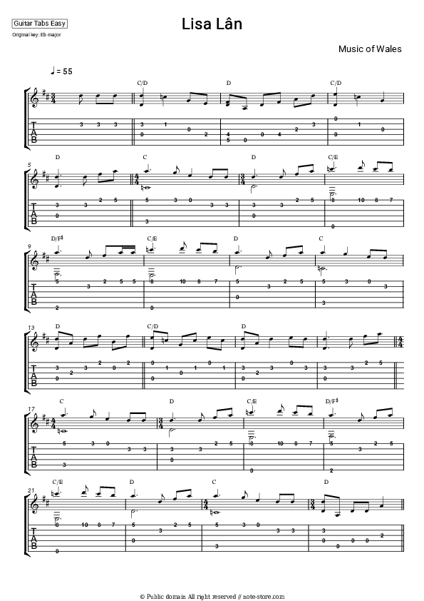 Lisa Lân - Music of Wales Tabs Easy - Guitar.Tab.Easy