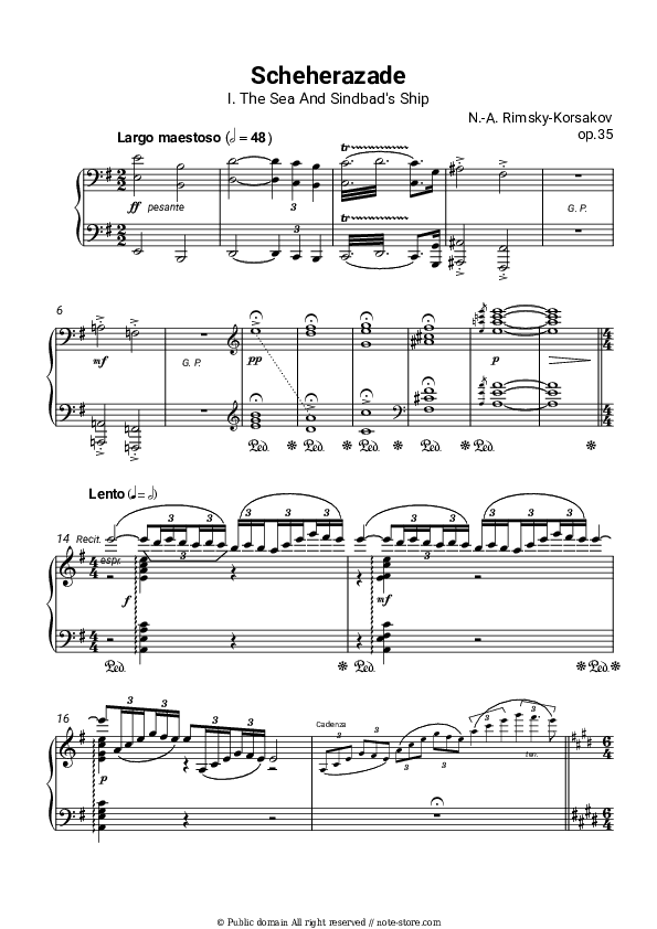 Scheherazade, Op. 35: I. The Sea And Sindbad's Ship - Rimsky-Korsakov Piano Sheet Music - Piano.Solo