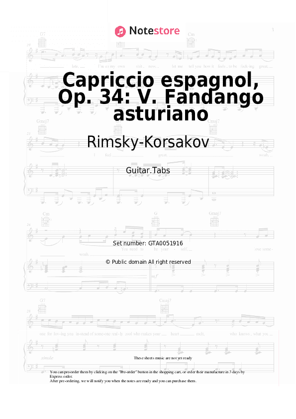 Capriccio espagnol, Op. 34: V. Fandango asturiano - Rimsky-Korsakov Tabs - Guitar.Tabs