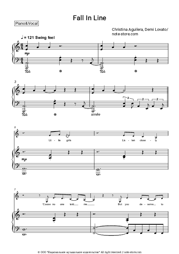 Fall In Line - Christina Aguilera, Demi Lovato Piano Sheet Music with the Voice part - Piano&Vocal