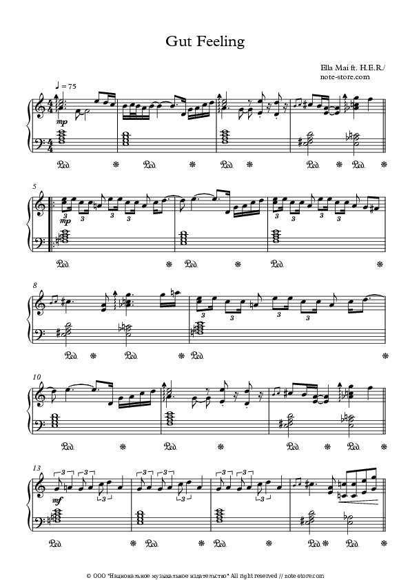 Gut Feeling - Ella Mai, H.E.R. Piano Sheet Music Easy - Piano.Easy