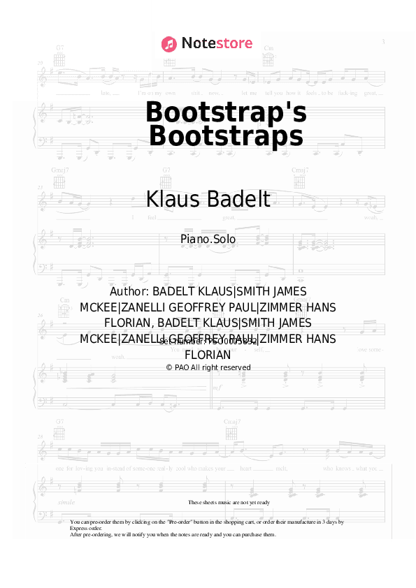 Bootstrap's Bootstraps - Klaus Badelt Piano Sheet Music - Piano.Solo