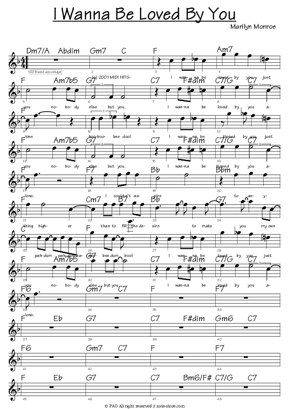 I Wanna Be Loved By You - Marilyn Monroe Chords - Guitar.Chords