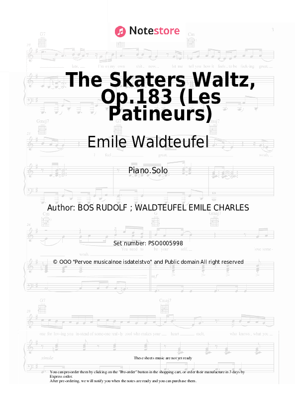 The Skaters Waltz, Op.183 (Les Patineurs) - Emile Waldteufel Piano Sheet Music - Piano.Solo