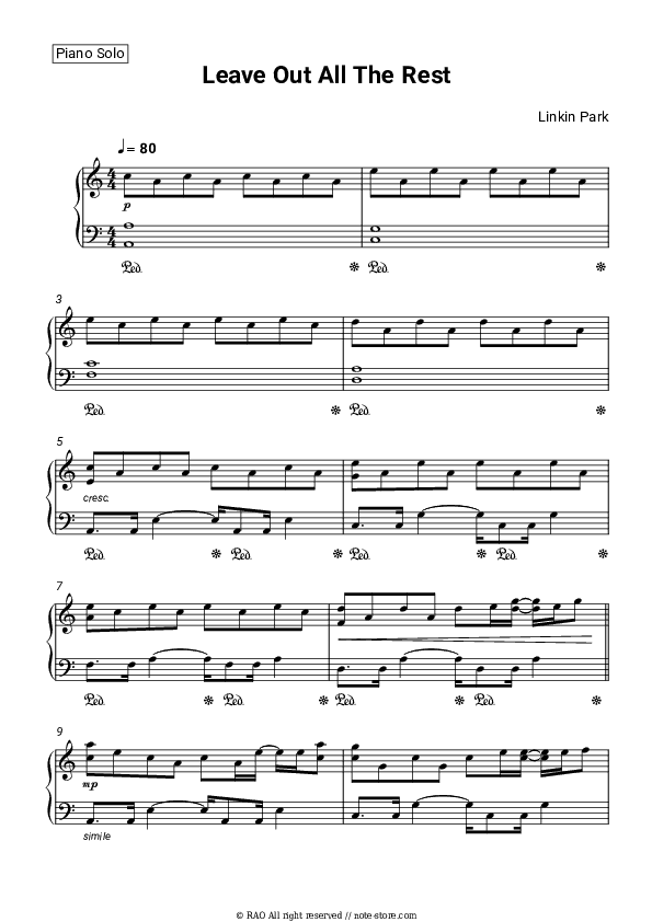 Leave Out All The Rest - Linkin Park Piano Sheet Music - Piano.Solo