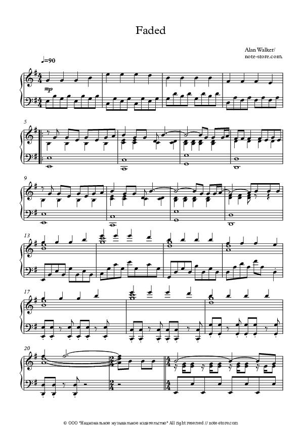 Faded - Alan Walker Piano Sheet Music - Piano.Solo