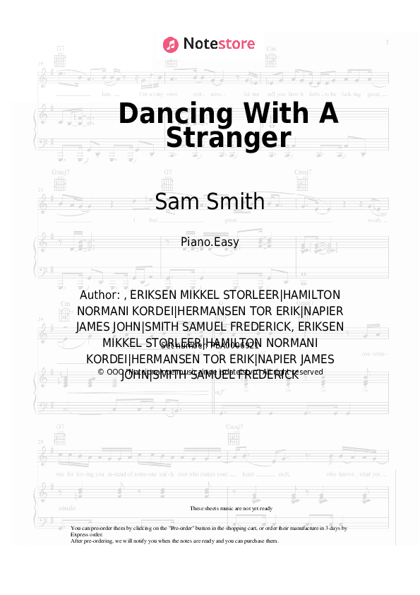 Dancing With A Stranger - Sam Smith, Normani Piano Sheet Music Easy - Piano.Easy