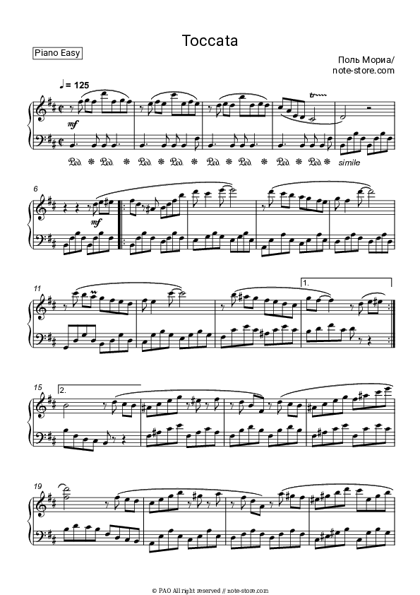 Toccata - Paul Mauriat Piano Sheet Music Easy - Piano.Easy