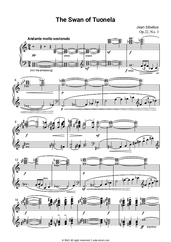 The Swan of Tuonela, Op. 22, No. 3 - Jean Sibelius Piano Sheet Music - Piano.Solo