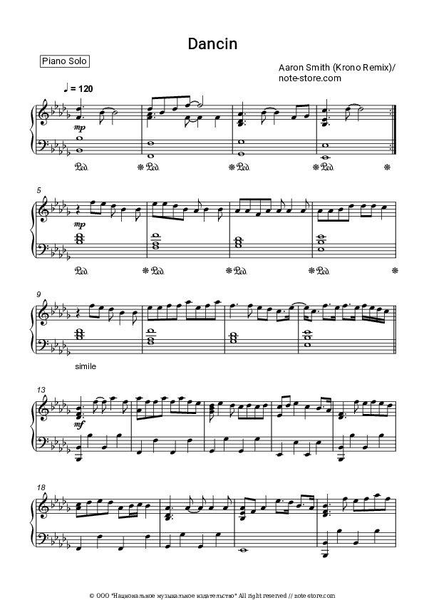 Dancin (Krono Remix) - Aaron Smith Piano Sheet Music - Piano.Solo