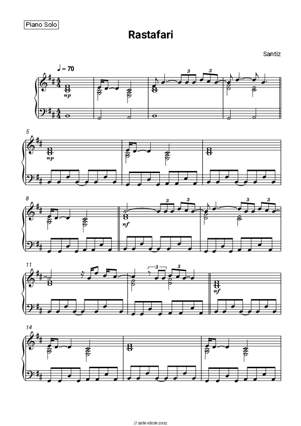 Rastafari - Santiz Piano Sheet Music - Piano.Solo