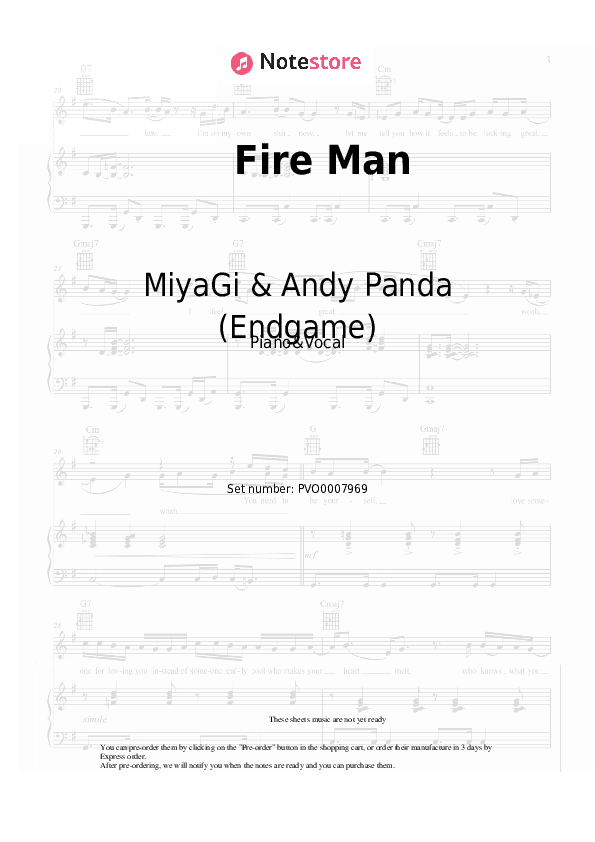 Fire Man - MiyaGi & Andy Panda (Endgame) Piano Sheet Music with the Voice part - Piano&Vocal
