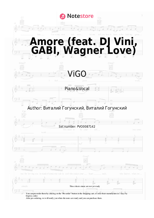 Amore (feat. DJ Vini, GABI, Wagner Love) - ViGO Piano Sheet Music with the Voice part - Piano&Vocal