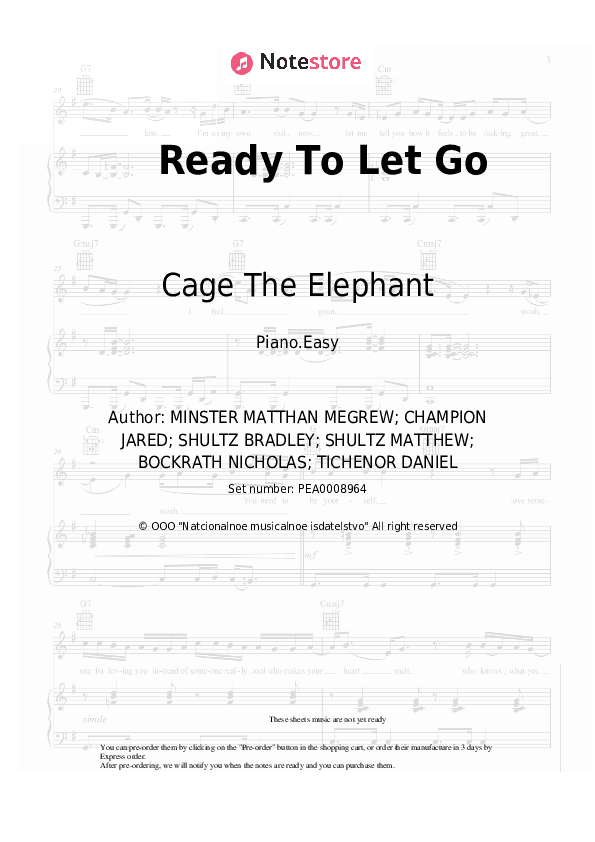 Ready To Let Go - Cage The Elephant Piano Sheet Music Easy - Piano.Easy