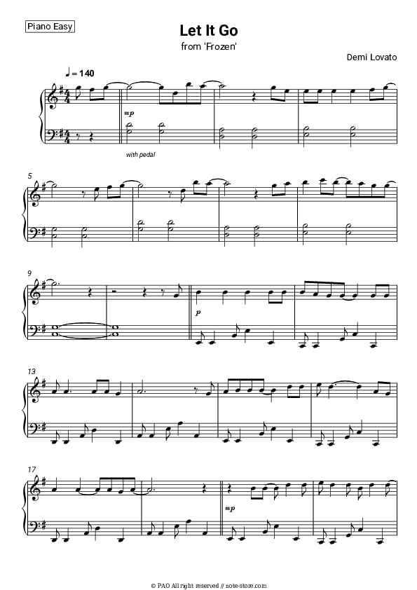 Let It Go (From 'Frozen') - Demi Lovato Piano Sheet Music Easy - Piano.Easy