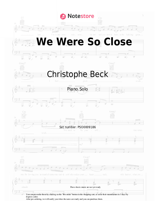 We Were So Close - Christophe Beck Piano Sheet Music - Piano.Solo