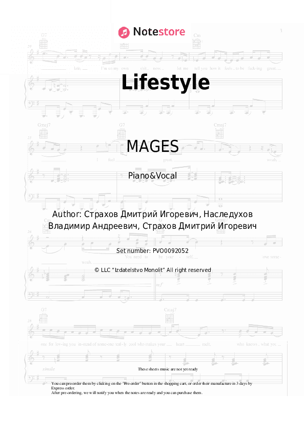 Lifestyle - MAGES Piano Sheet Music with the Voice part - Piano&Vocal