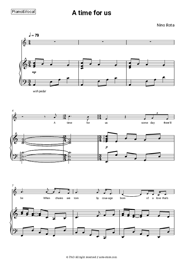 A time for us - Nino Rota Piano Sheet Music with the Voice part - Piano&Vocal