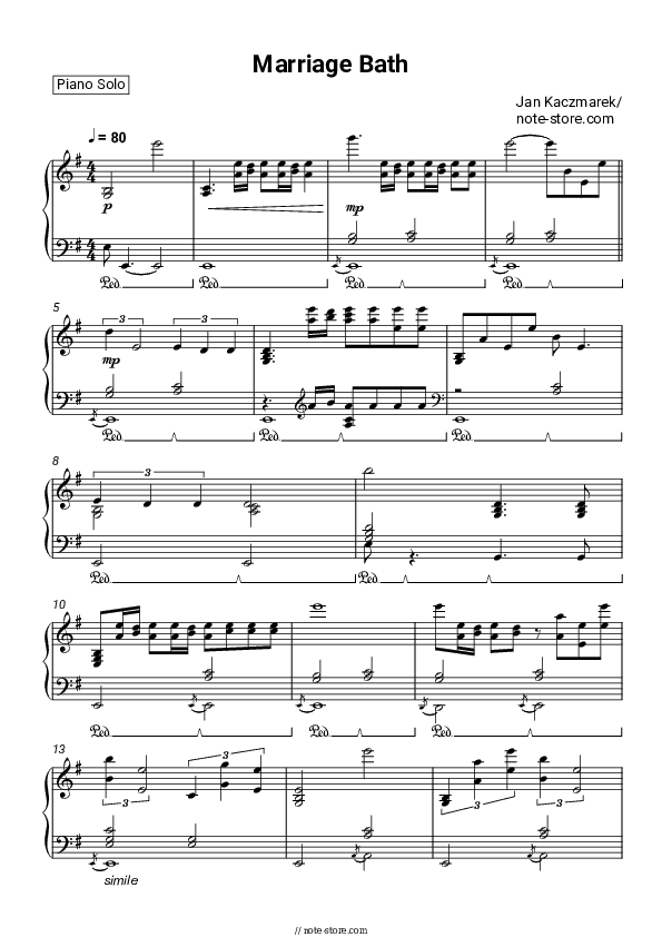 Marriage Bath - Jan Kaczmarek Piano Sheet Music - Piano.Solo