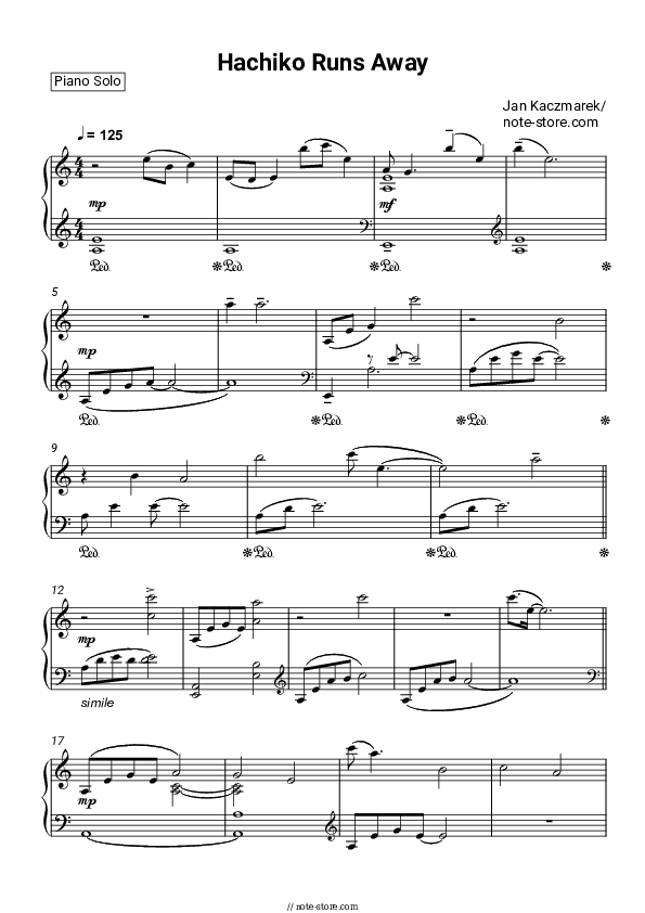 Hachiko Runs Away - Jan Kaczmarek Piano Sheet Music - Piano.Solo