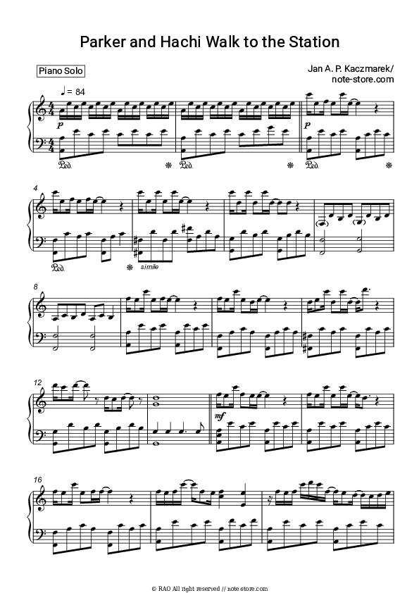 Parker and Hachi Walk to the Station - Jan Kaczmarek Piano Sheet Music - Piano.Solo