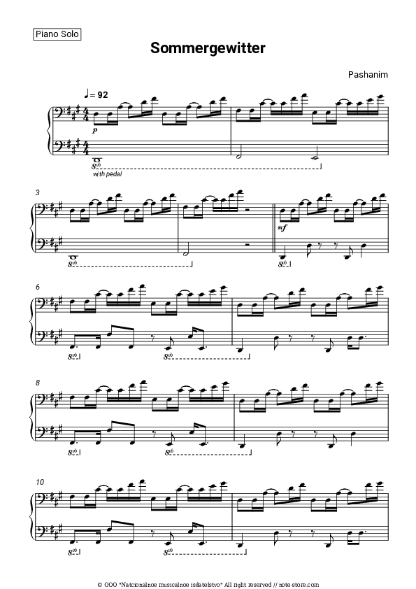 Sommergewitter - Pashanim Piano Sheet Music - Piano.Solo