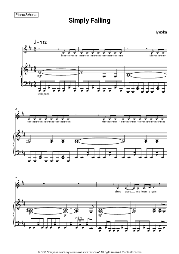 Simply Falling - Iyeoka Piano Sheet Music with the Voice part - Piano&Vocal