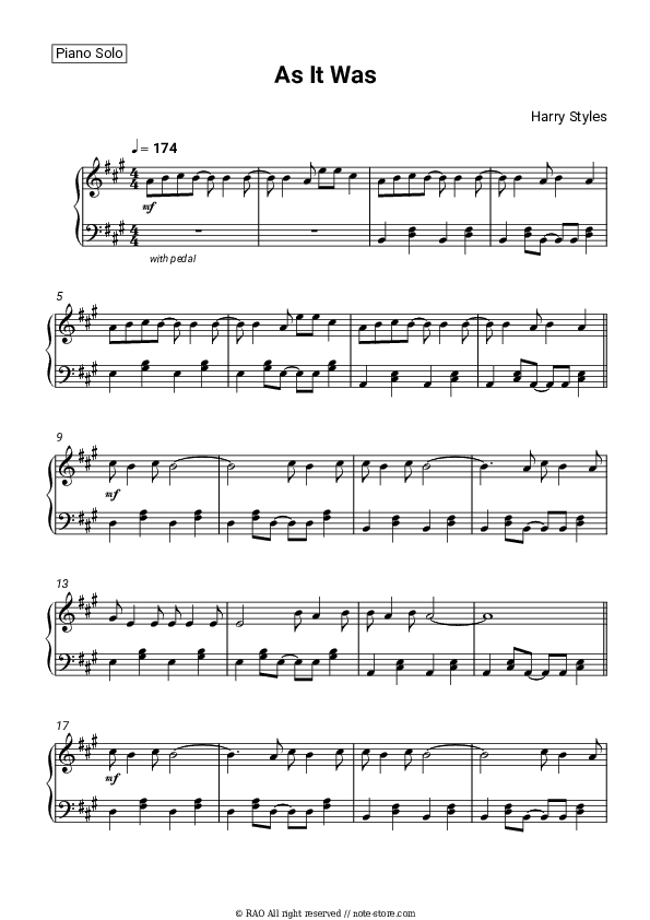 As It Was - Harry Styles Piano Sheet Music - Piano.Solo