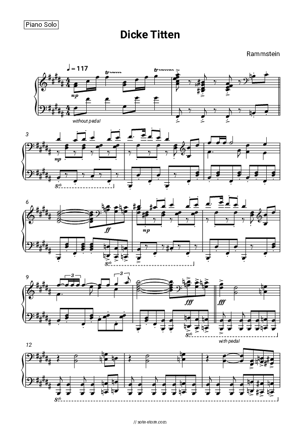 Dicke Titten - Rammstein Piano Sheet Music - Piano.Solo