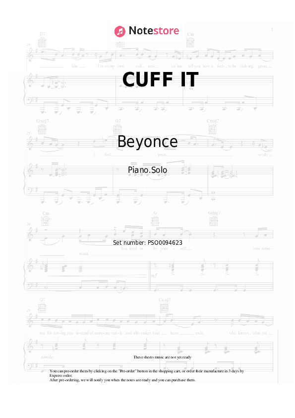 CUFF IT - Beyonce Piano Sheet Music - Piano.Solo