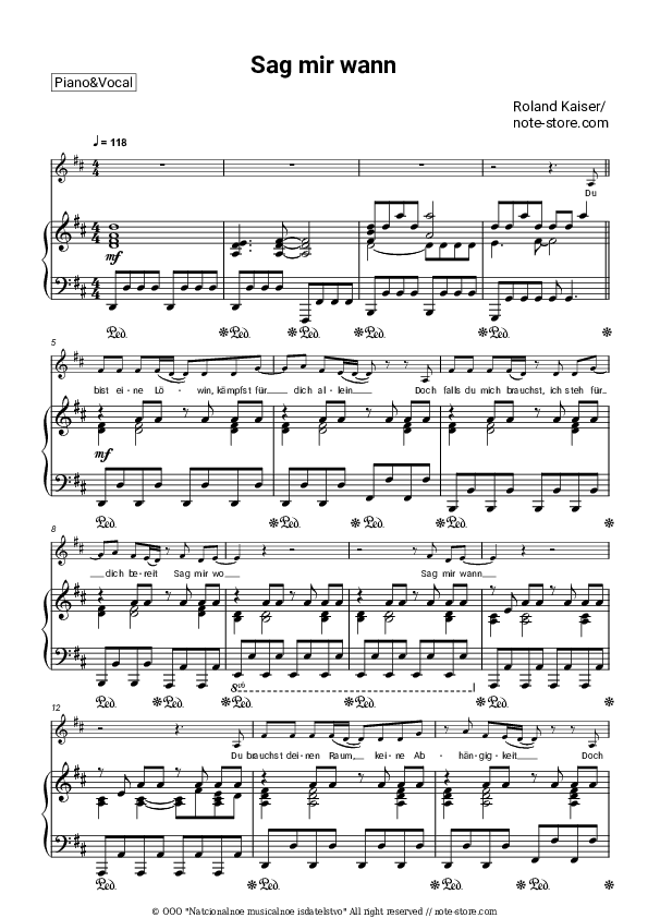 Sag mir wann - Roland Kaiser Piano Sheet Music with the Voice part - Piano&Vocal