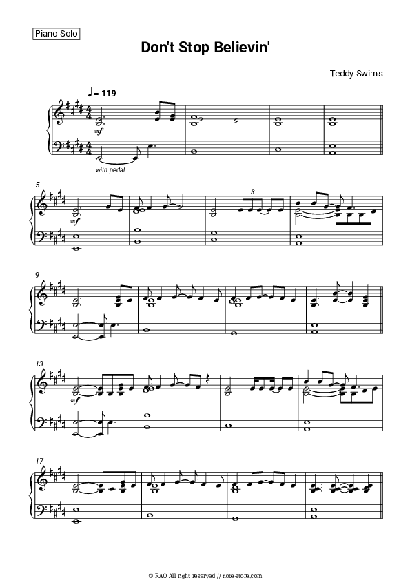 Don't Stop Believin' - Teddy Swims Piano Sheet Music - Piano.Solo