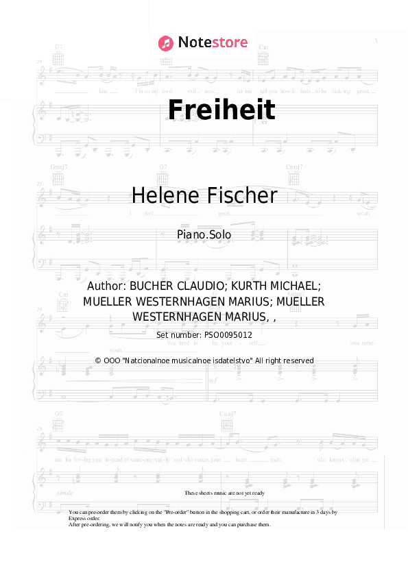 Freiheit - Helene Fischer, Ben Zucker Piano Sheet Music - Piano.Solo