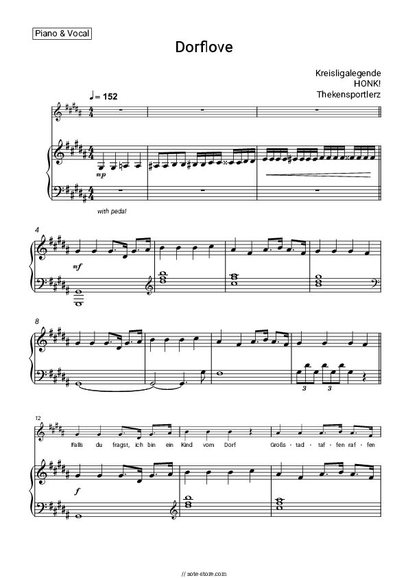 Dorflove - Kreisligalegende, HONK!, Thekensportlerz Piano Sheet Music with the Voice part - Piano&Vocal