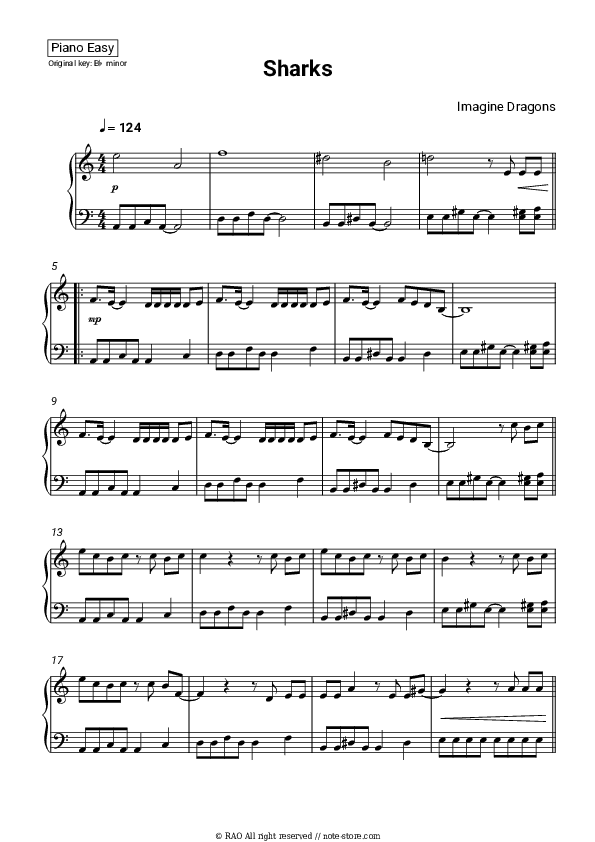 Sharks - Imagine Dragons Piano Sheet Music Easy - Piano.Easy