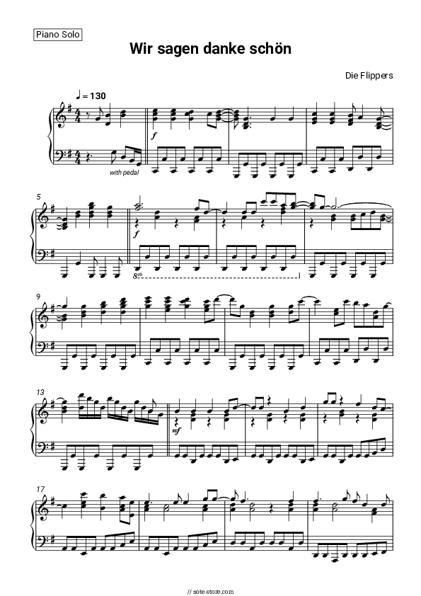 Wir sagen danke schön - Die Flippers Piano Sheet Music - Piano.Solo